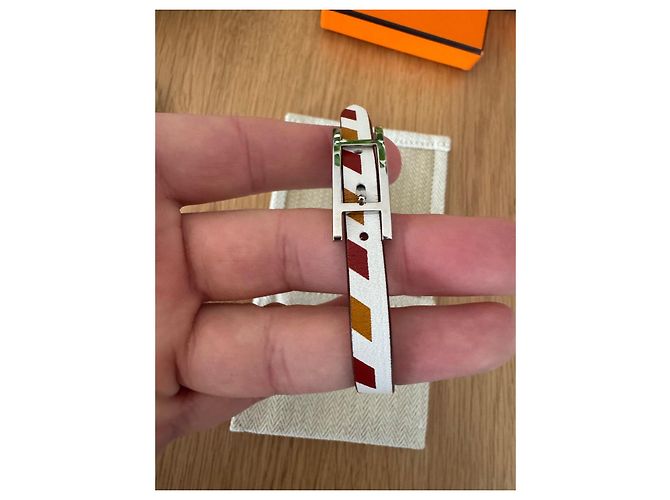 Hermès Be Happy leather bracelet size 5 Brown White Golden - view 4