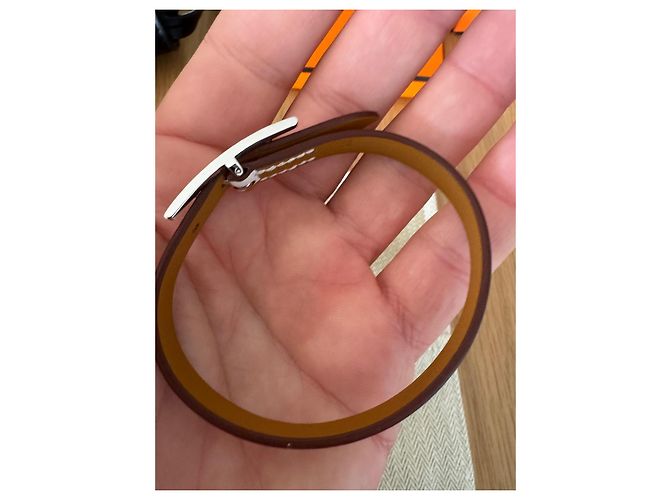 Hermès Be Happy leather bracelet size 5 Brown White Golden - view 6