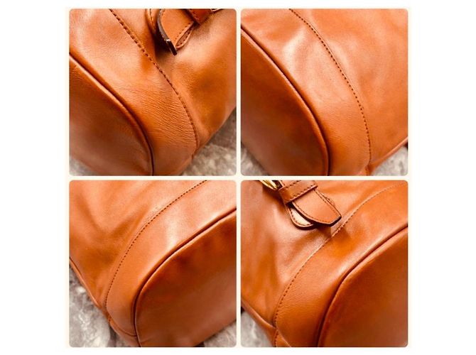 Gucci Zaino in pelle camel/cognac con manico in bambù Cammello - vista 10