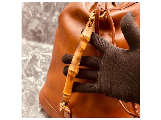 Gucci Zaino in pelle camel/cognac con manico in bambù Cammello - vista 2