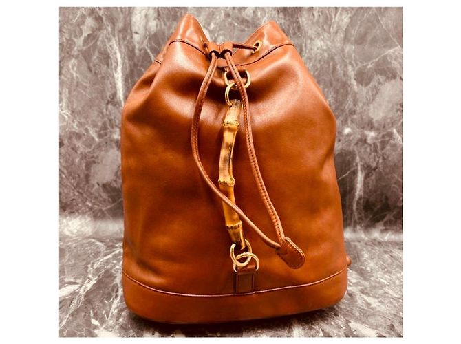 Gucci Zaino in pelle camel/cognac con manico in bambù Cammello - vista 4