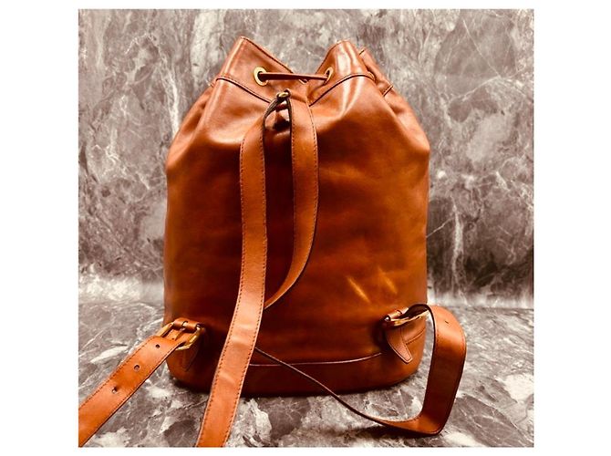 Gucci Zaino in pelle camel/cognac con manico in bambù Cammello - vista 5