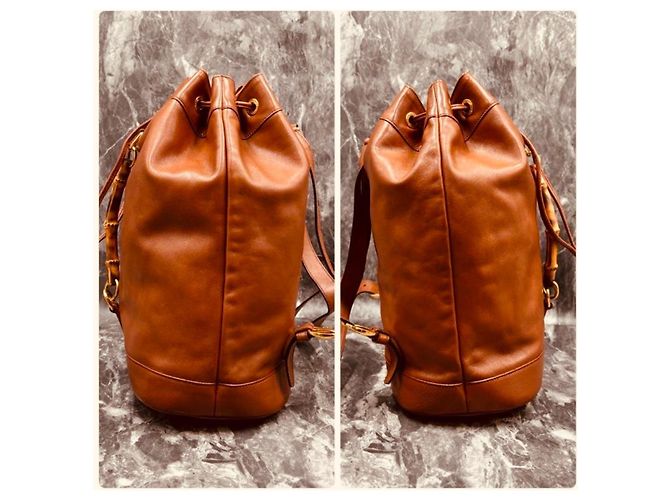 Gucci Zaino in pelle camel/cognac con manico in bambù Cammello - vista 8