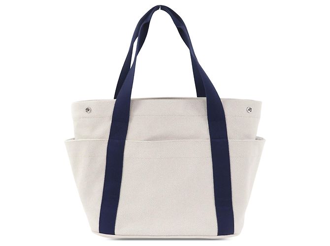 Hermès White Toile Cabriole Wickeltasche Marineblau - Ansicht 2