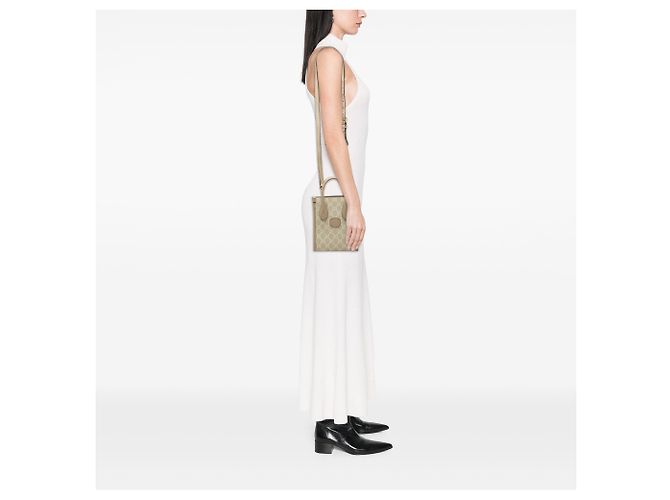 Borsa Satchel Gucci Mini GG Supreme Interlocking G Beige - vista 6