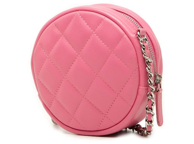 Clutch rotonda Chanel Pink CC in pelle d'agnello matelassé con catena Rosa - vista 2