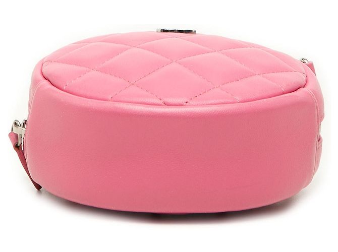 Clutch rotonda Chanel Pink CC in pelle d'agnello matelassé con catena Rosa - vista 3