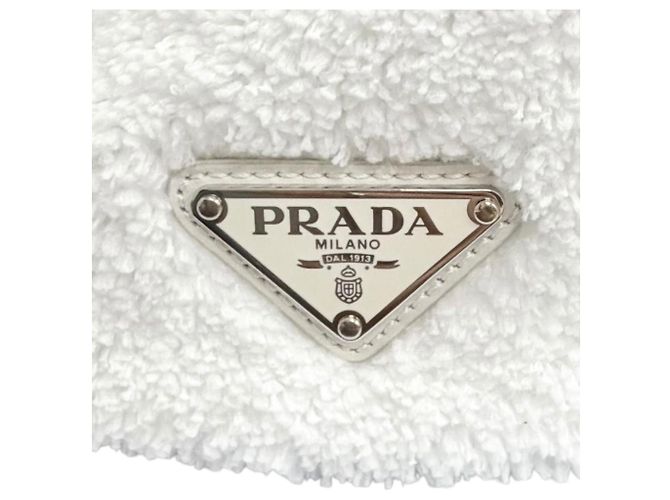 Prada White Spugna Terry Cloth Logo Tote Weiß - Ansicht 5