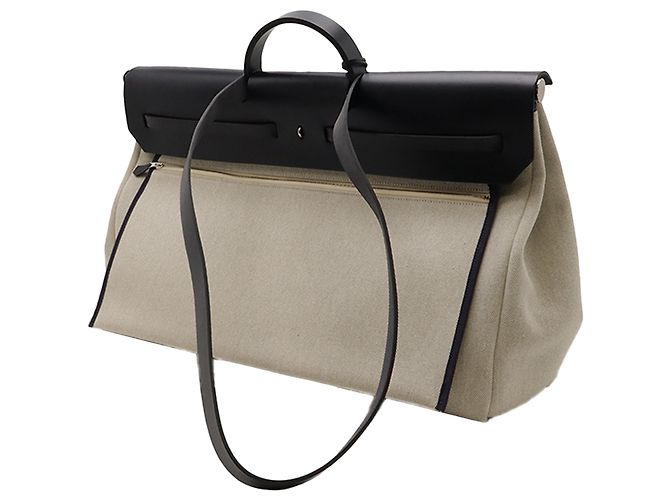 Hermès Brown Toile and Vache Hunter Less is Mors Herbag Zip Cabine 50 Marrone Beige - vista 2
