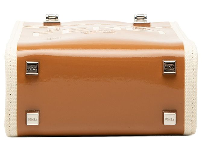 Borsa Tote Fendi Sunshine Mini in vernice e canvas marrone - vista 3