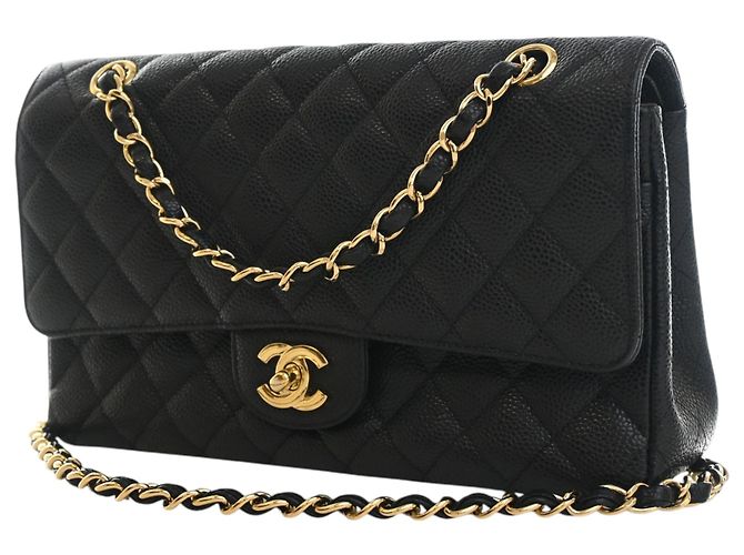 Chanel Black Medium Classic Caviar Double Flap Nero - vista 3