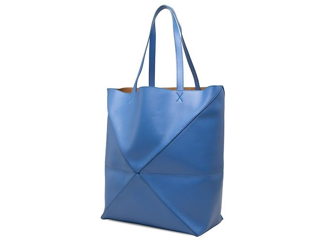 LOEWE Tote Puzzle Fold Large in vitello lucido blu - vista 2