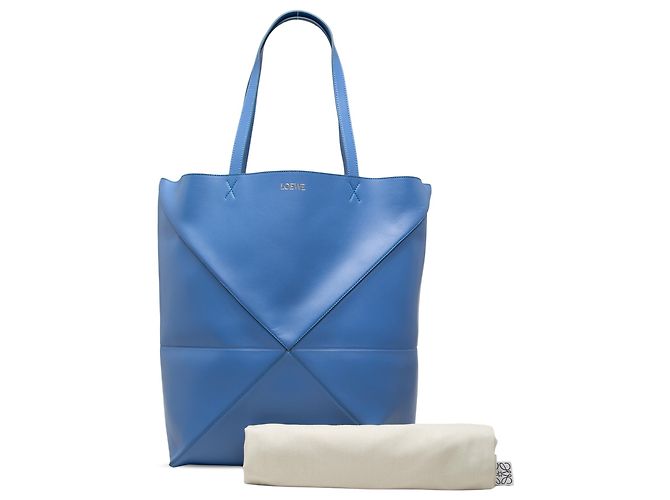 LOEWE Tote Puzzle Fold Large in vitello lucido blu - vista 7