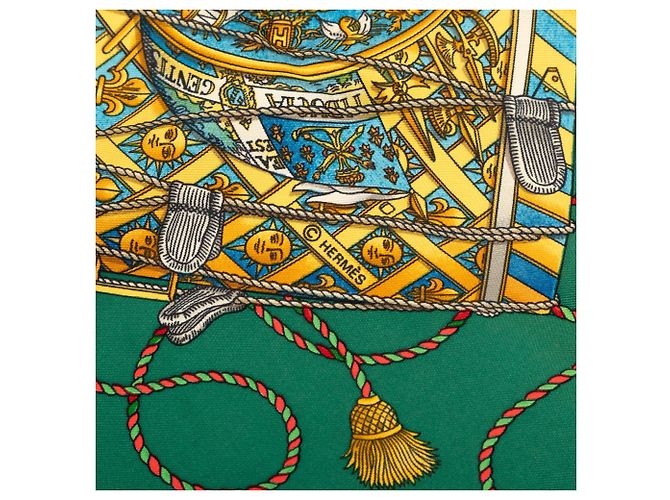 Hermès Green Les Tambours Seidentuch 90 Grün - Ansicht 6