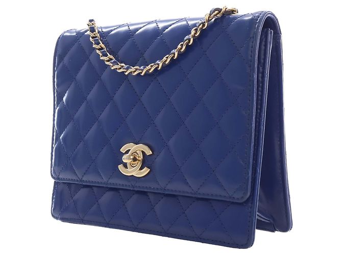 Chanel Blue CC Quilted Patent Square Flap - vista 3