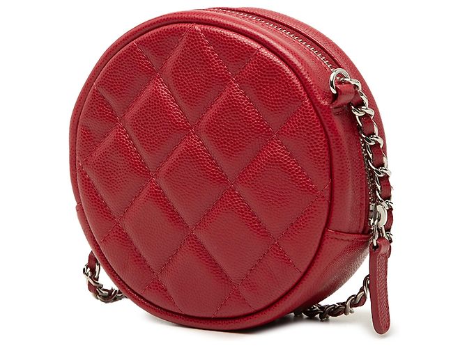 Clutch rotonda trapuntata in caviar rosso Chanel con catena - vista 2