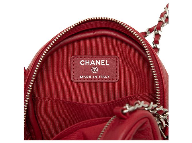 Clutch rotonda trapuntata in caviar rosso Chanel con catena - vista 5