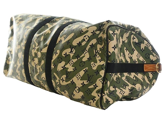 Louis Vuitton Green Takashi Murakami Monogramouflage Keepall Bandouliere 55 Verde - vista 12