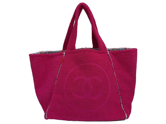 Borsa da spiaggia reversibile Chanel Pink CC in spugna Rosa - vista 13