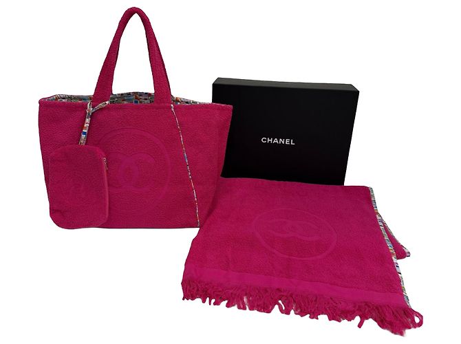 Borsa da spiaggia reversibile Chanel Pink CC in spugna Rosa - vista 17