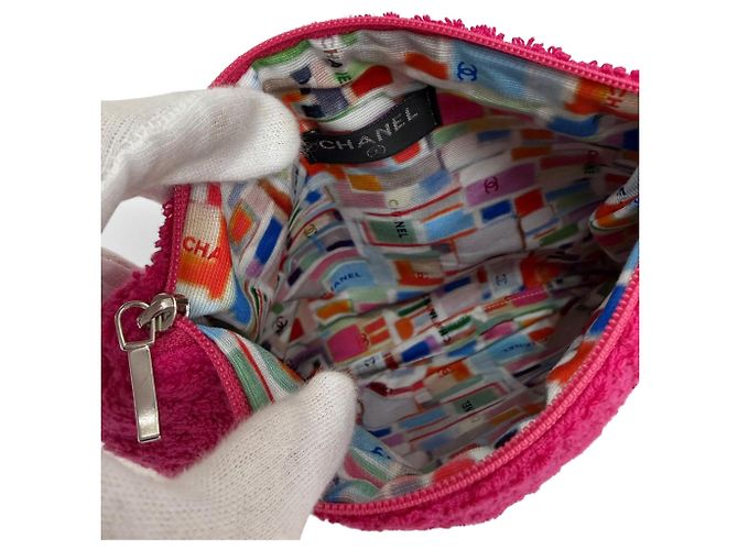 Borsa da spiaggia reversibile Chanel Pink CC in spugna Rosa - vista 4