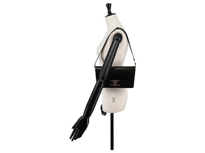 Céline Borsa a spalla e clutch Celine Triomphe Trapeze 2-Way Nero - vista 10