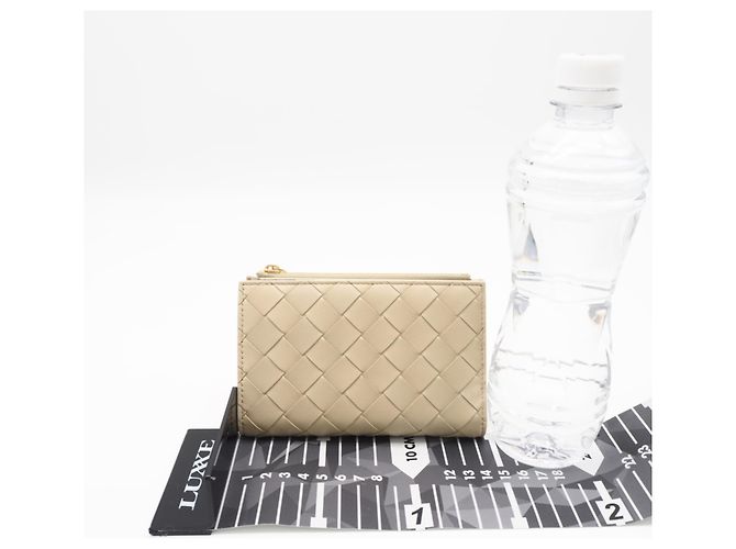 Portafoglio bi-fold con zip Intrecciato Medium Bottega Veneta Beige - vista 3