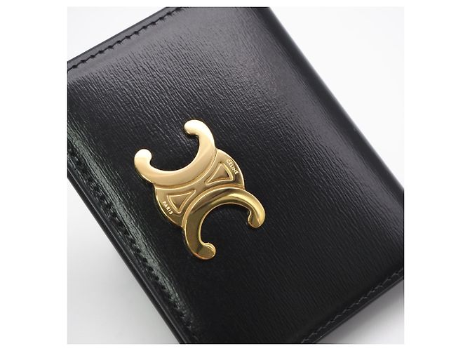 Céline Tarjetero bifold Triomphe de piel de becerro brillante Celine Negro - vista 4