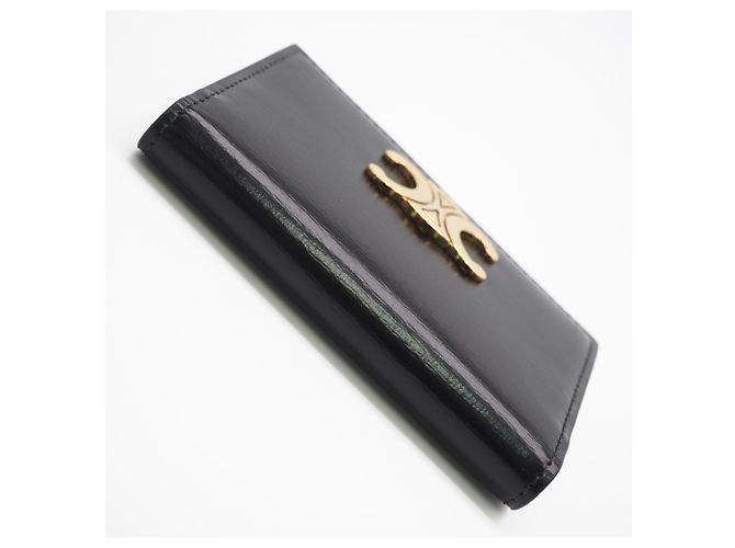 Céline Tarjetero bifold Triomphe de piel de becerro brillante Celine Negro - vista 5
