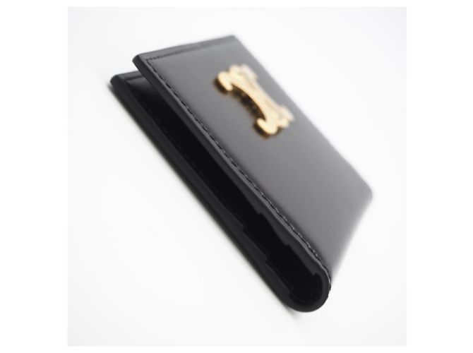 Céline Tarjetero bifold Triomphe de piel de becerro brillante Celine Negro - vista 7