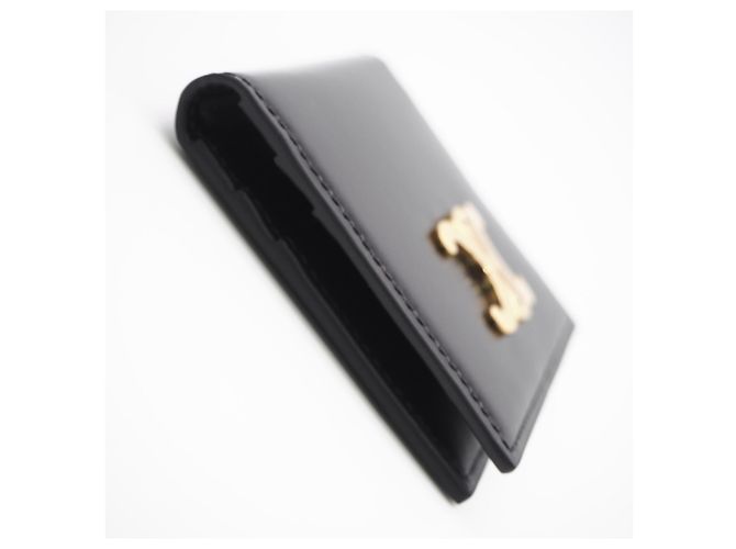 Céline Tarjetero bifold Triomphe de piel de becerro brillante Celine Negro - vista 8