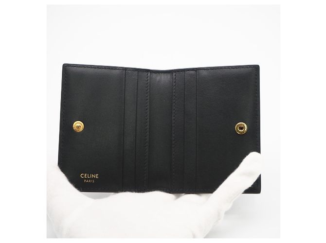 Céline Tarjetero bifold Triomphe de piel de becerro brillante Celine Negro - vista 9