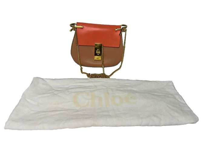 Chloé Mini Drew Schultertasche mit Kette aus orangefarbenem Leder - Ansicht 12