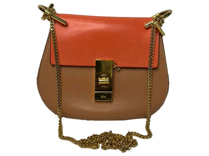 Chloé Mini Drew Schultertasche mit Kette aus orangefarbenem Leder - Ansicht 2