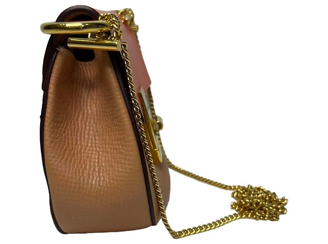 Chloé Mini Drew Schultertasche mit Kette aus orangefarbenem Leder - Ansicht 3