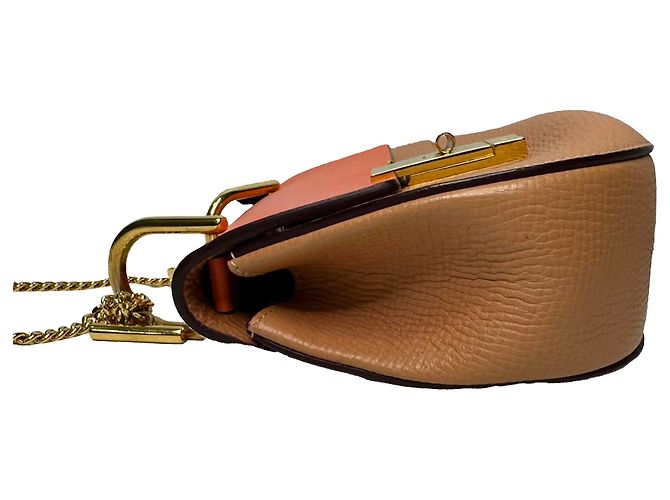 Chloé Mini Drew Schultertasche mit Kette aus orangefarbenem Leder - Ansicht 4