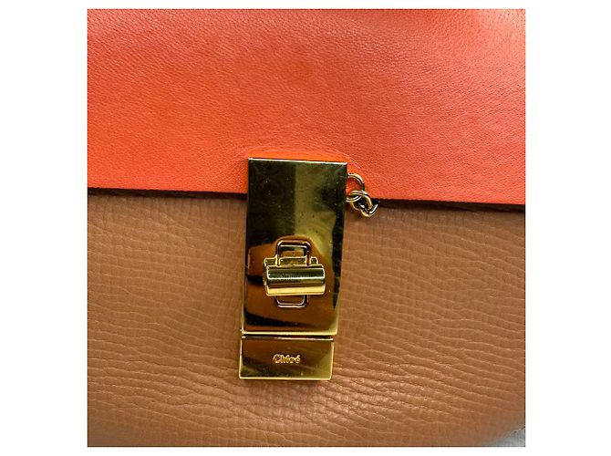 Chloé Mini Drew Schultertasche mit Kette aus orangefarbenem Leder - Ansicht 7