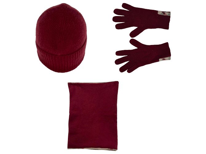 Guanti, sciarpa e berretto Burberry in cashmere rosso - vista 16