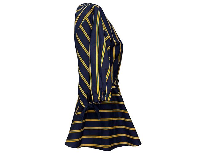 Jason Wu gestreiftes Popeline Peplum-Top aus Marineblauem Polyester - Ansicht 2