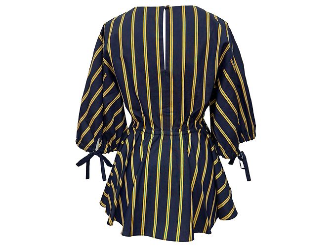 Jason Wu gestreiftes Popeline Peplum-Top aus Marineblauem Polyester - Ansicht 3