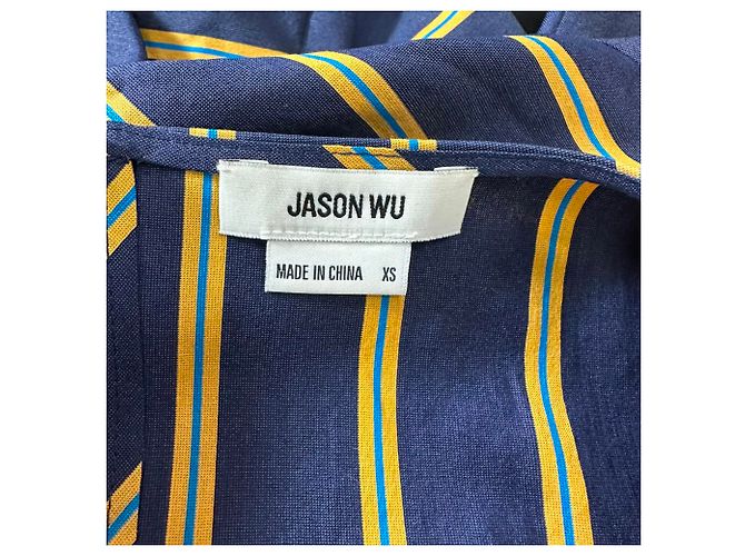Jason Wu gestreiftes Popeline Peplum-Top aus Marineblauem Polyester - Ansicht 6