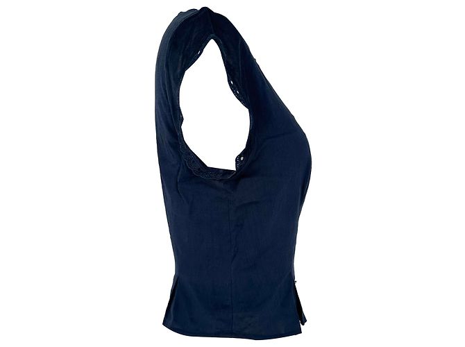 Reformation Kurzarm-Bluse mit Knöpfen aus dunkelblauer Baumwolle Marineblau - Ansicht 2