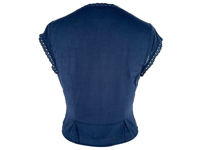 Reformation Kurzarm-Bluse mit Knöpfen aus dunkelblauer Baumwolle Marineblau - Ansicht 3