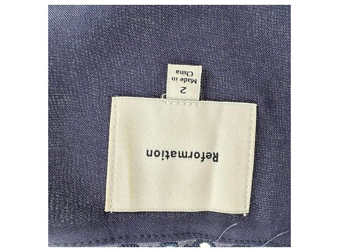 Reformation Kurzarm-Bluse mit Knöpfen aus dunkelblauer Baumwolle Marineblau - Ansicht 4