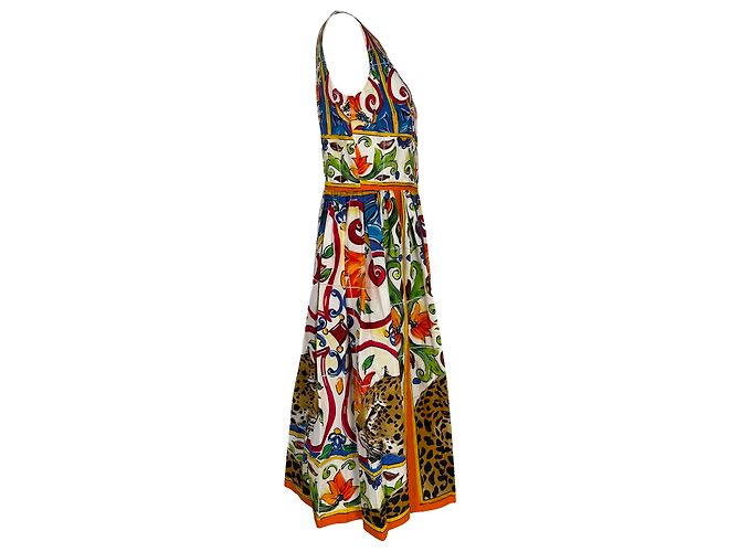Abito midi Dolce & Gabbana con stampa Majolica in cotone multicolore - vista 2