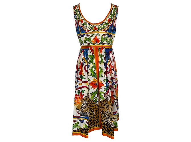 Abito midi Dolce & Gabbana con stampa Majolica in cotone multicolore - vista 3