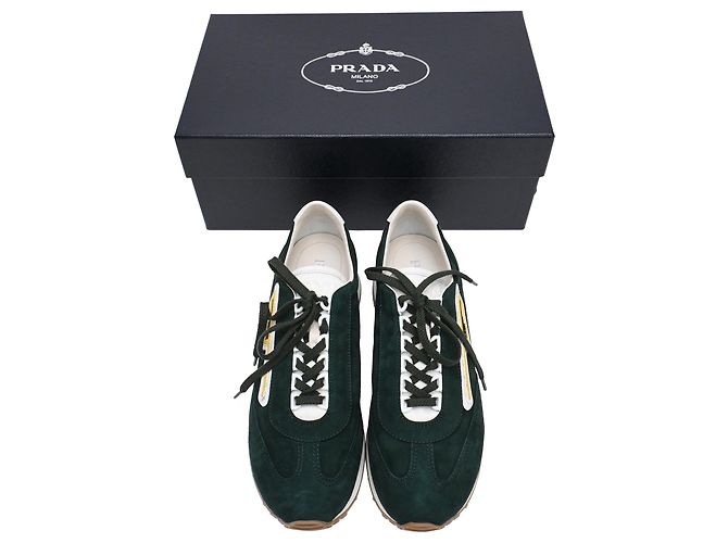 Baskets Prada Milano 70 en daim vert - vue 16