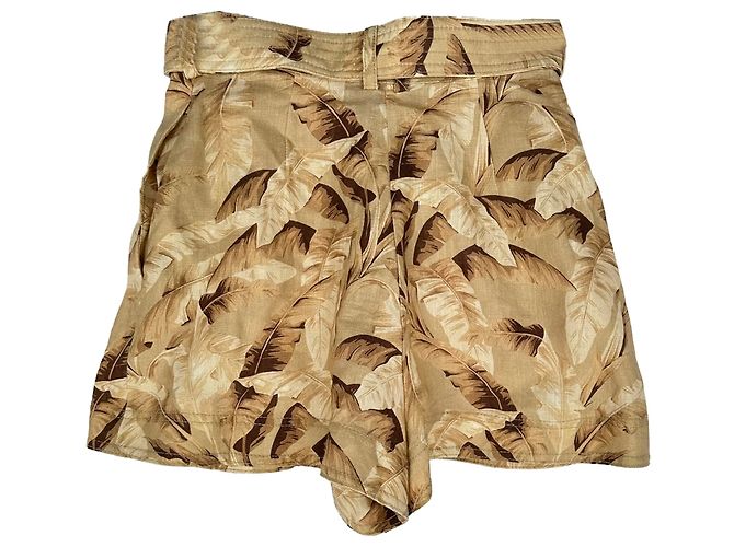 Shorts com cinto e estampa de folhas Zimmermann Super Eight em linho bege - vista 3