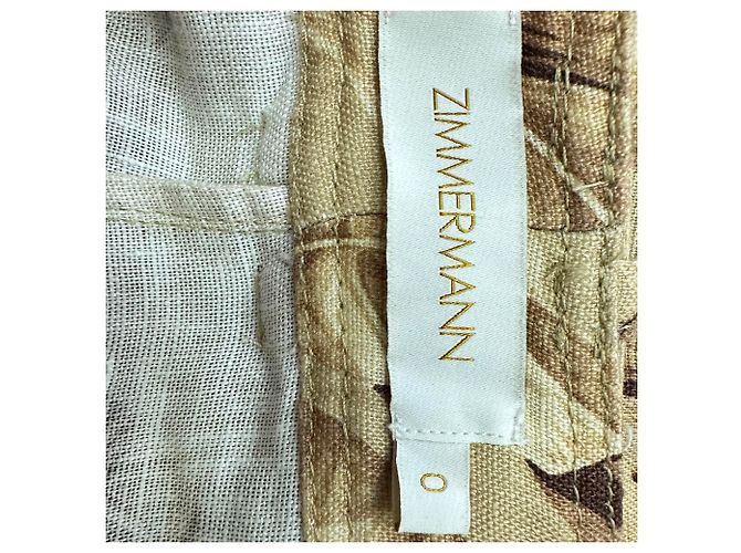 Shorts com cinto e estampa de folhas Zimmermann Super Eight em linho bege - vista 4
