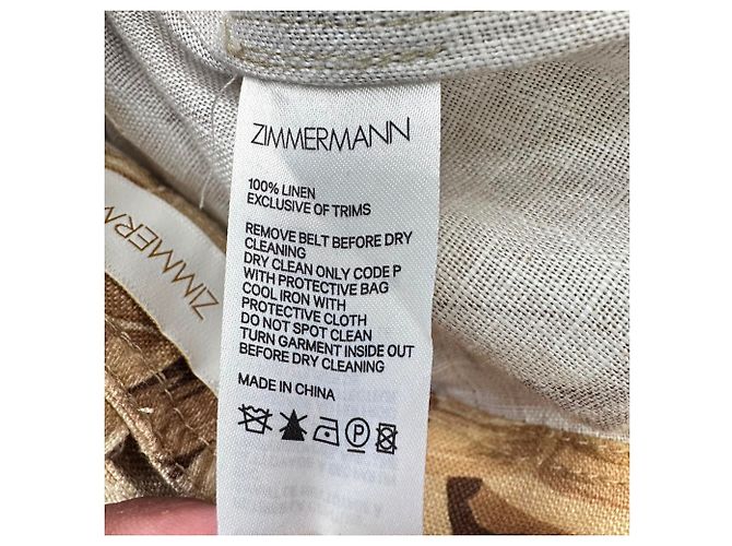 Shorts com cinto e estampa de folhas Zimmermann Super Eight em linho bege - vista 5